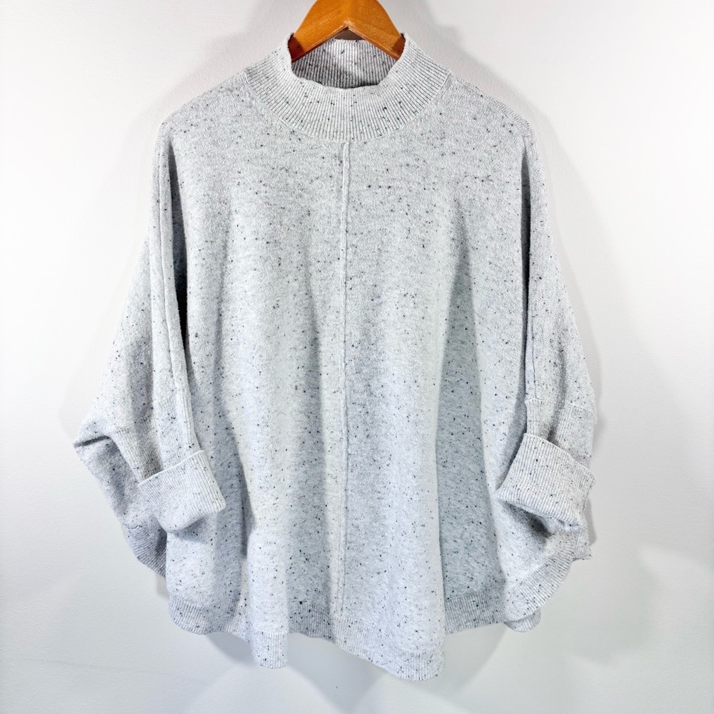 Loft gray speckled poncho sweater with sleeves